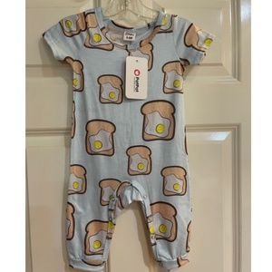 NEW PATPAT Romper Pajama Eggs Toast Breakfast Size 6-9 Months Blue Adorable! NWT